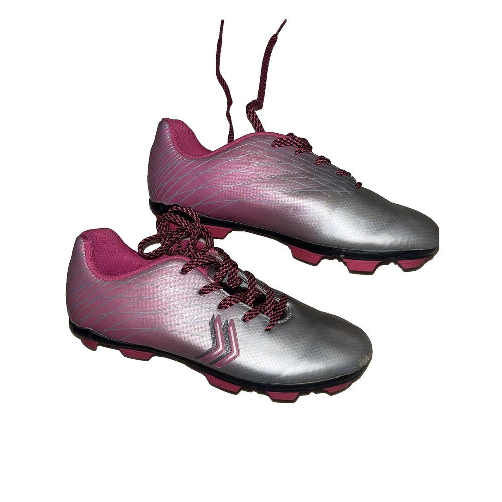 Girls Soccer Cleats SG) Youth Size 13‎ Pink/Silver with black pink shoe ties